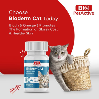 BioPet Active Bioderm Cat Biotin & Zinc Tablets – 30 Count, 0.3g Each, Enhances Gut Health & Promotes Healthy Skin for Cats