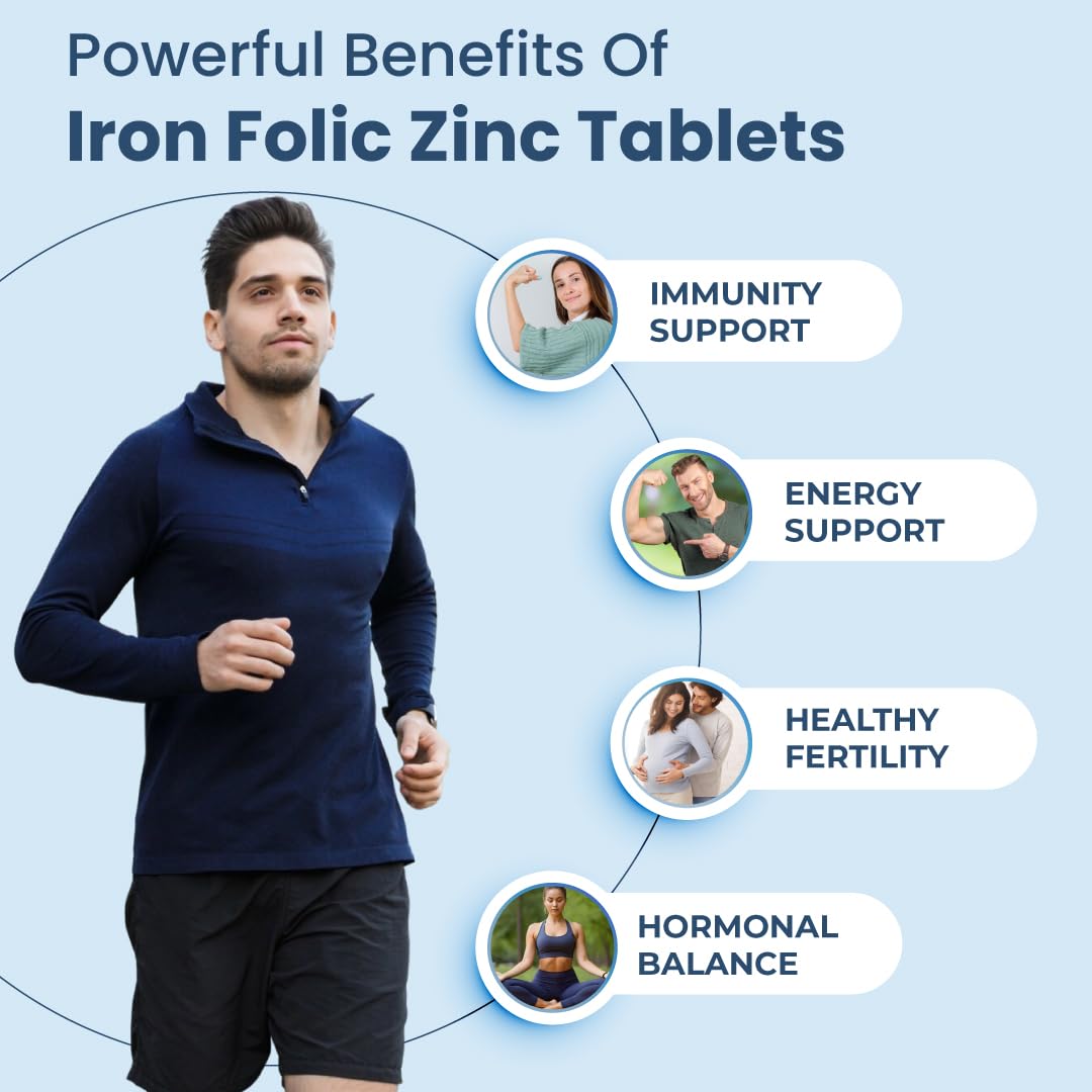 ZEROHARM Iron, Zinc, Folic Acid & Vitamin B12 Tablets | Curry Leaves, Guava, Acerola Cherry | Boosts Hemoglobin Levels | Antioxidant & Immunity Support | Iron Supplement for Men, Women | 60 Tablets