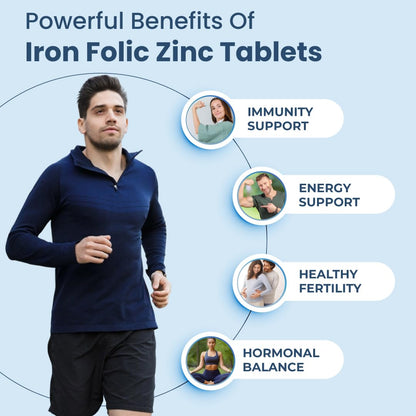 ZEROHARM Iron, Zinc, Folic Acid & Vitamin B12 Tablets | Curry Leaves, Guava, Acerola Cherry | Boosts Hemoglobin Levels | Antioxidant & Immunity Support | Iron Supplement for Men, Women | 60 Tablets