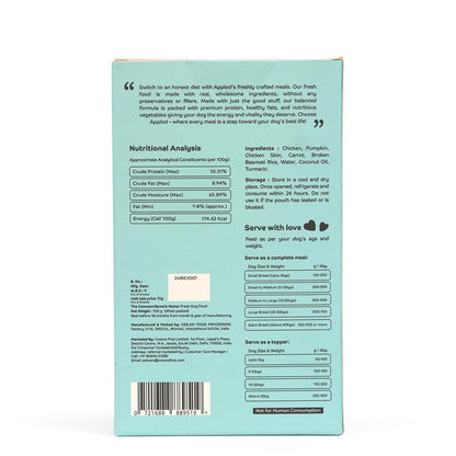 applod Chicken Pilaf Fresh Dog Food for Adult Dogs | High-Protein Chicken Meal for Muscle Strength & Easy Digestion | Complete & Balanced Fresh Nutrition | 100g