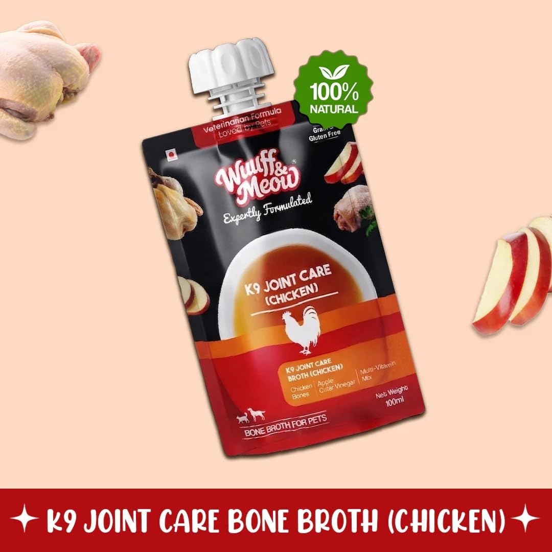 Wuuff & Meow K9 Joint Care Chicken Bone Broth for Dogs | Human Grade & Multi-Vitamin Mix | Dog Supplement | Vet-Formulated Joint Support (100g (Pack of 1))