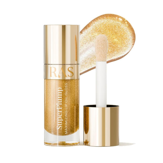 RAS Luxury Oils Hydrating 4-in-1 Super Plump Lip Oil Gloss, Balm, Plumper & Gloss with SPF 20 | Enriched with Natural Oils, Peptides & Hyaluronic Acid - Golden Glow