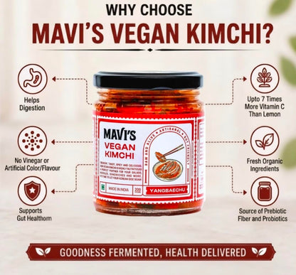 MAVI's Veg Kimchi | Korean Cabbage Kimchi | Artisanal Probiotic Pickle | Vegan | No Preservatives, No Artificial Flavour or Colour | Pack of 1 (200g)