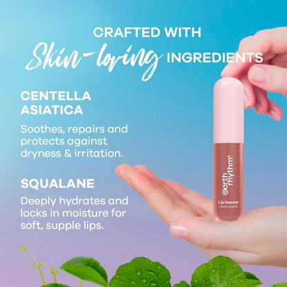 Earth Rhythm Lip Nectar Matte Liquid Lipstick, Weightless, Never Drying, No Mineral Oil 5g - Cocoa