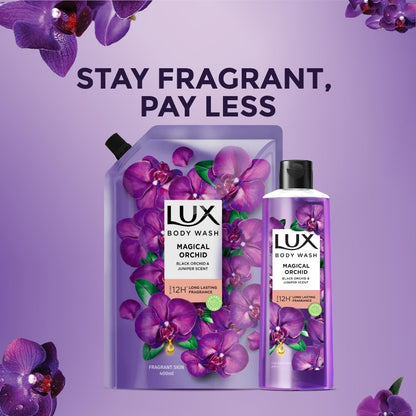 LUX, Black Orchid & Juniper Oil Bodywash, Refill Pack, 400 ml, for Soft and Glowing Skin, with Glycerin, Long Lasting Fragrance, Paraben Free, for Women