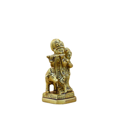 Gold Plated Brass Radha Krishna Idol with Kamdhenu Cow for Home Dcor, Puja, and Gifting | Elegant Spiritual Figurine for Living Room, Office, or Personal Altar