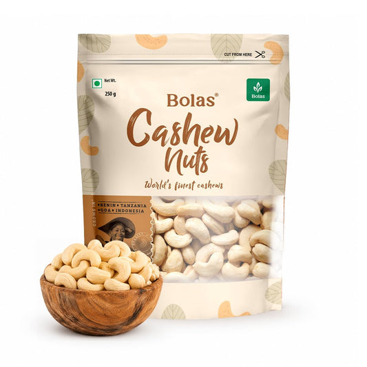 Bolas Whole Cashew Nuts 250g | Kaju Grade W320 | Nutritious & Delicious | Rich in Protein, Magnesium & Phosphorus | Gluten Free | Dry Fruits