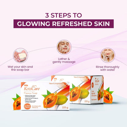 Kozicare Kojic Acid & Glutathione | Papaya | Body Tan Removal | Ghar Ka | Bath Combo Offers | Bathing for Glowing Skin | Helps Exfoliate Dead Skin soaps - Pack of 3