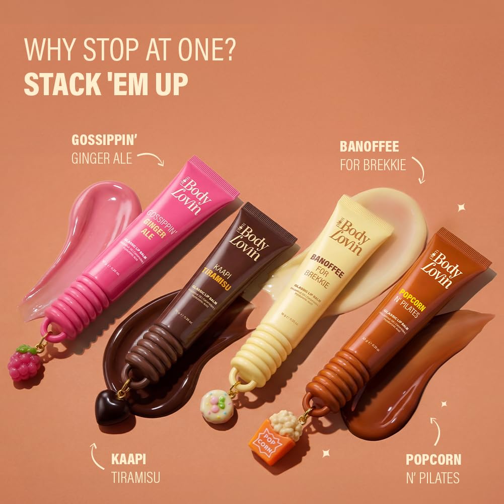 Plum BodyLovin’ Popcorn N' Pilates Glassic Lip Balm | Caramel Brown Gloss Tint | Hydrating Lip Balm with Hazelnut Oil, Ceramides & Hyaluronic Acid | Moisturizes Dry & Chapped Lips | 10 g