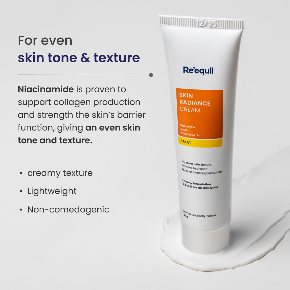 Reequil Skin Radiance Cream tube with product description on a white background