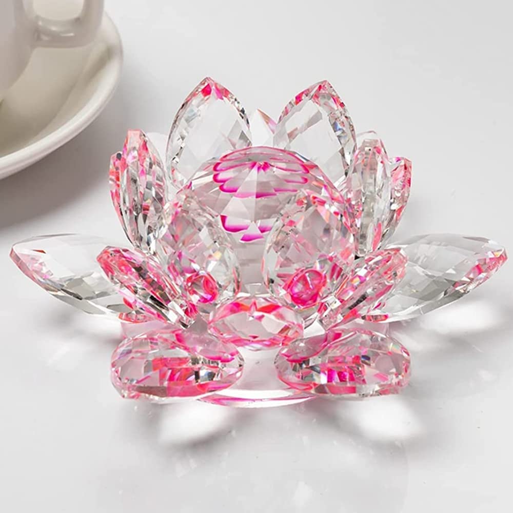 Crystal Lotus Flower fengshui Good Luck Items (8 x 8 x 6.6 cm, Pink)