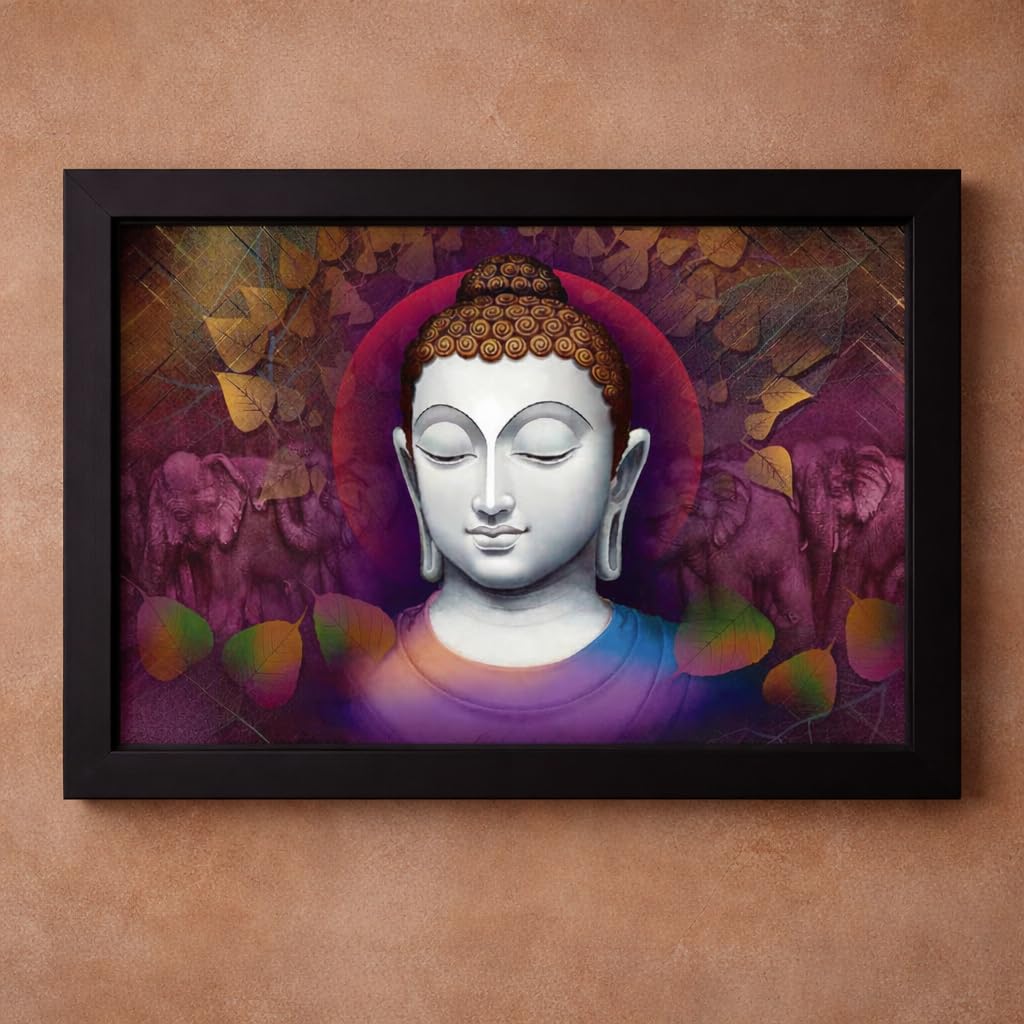 Positive Aura Buddha Art Framed Painting | Ready to Hang (Wood, 12inch x 18 inch)