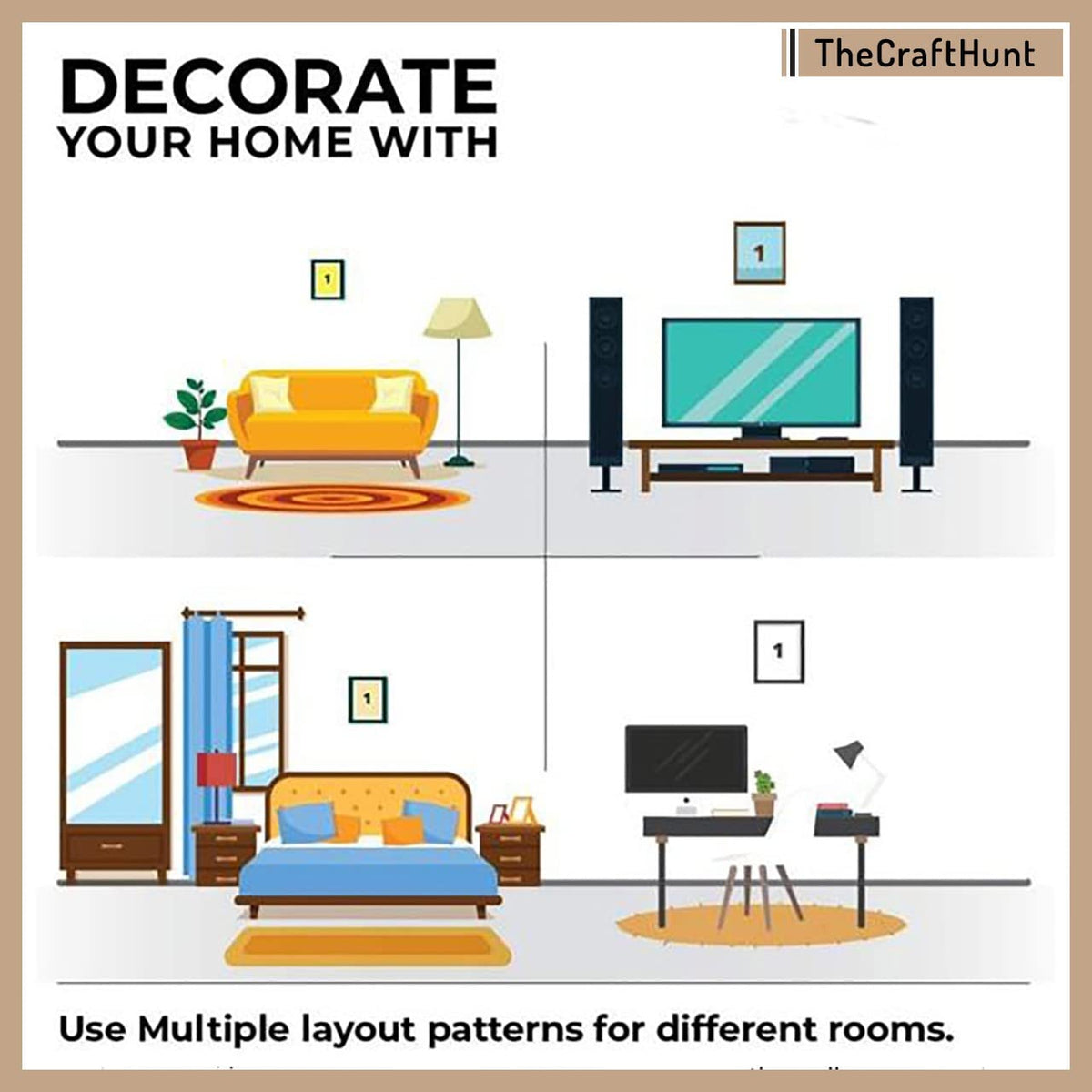 perpetual Tree of Life | Painting for Wall Decoration | 3D Wall Scenery for Living Room |Scenery for Wall With Frames set of 5 (75x43 Cm) D3(Multi)