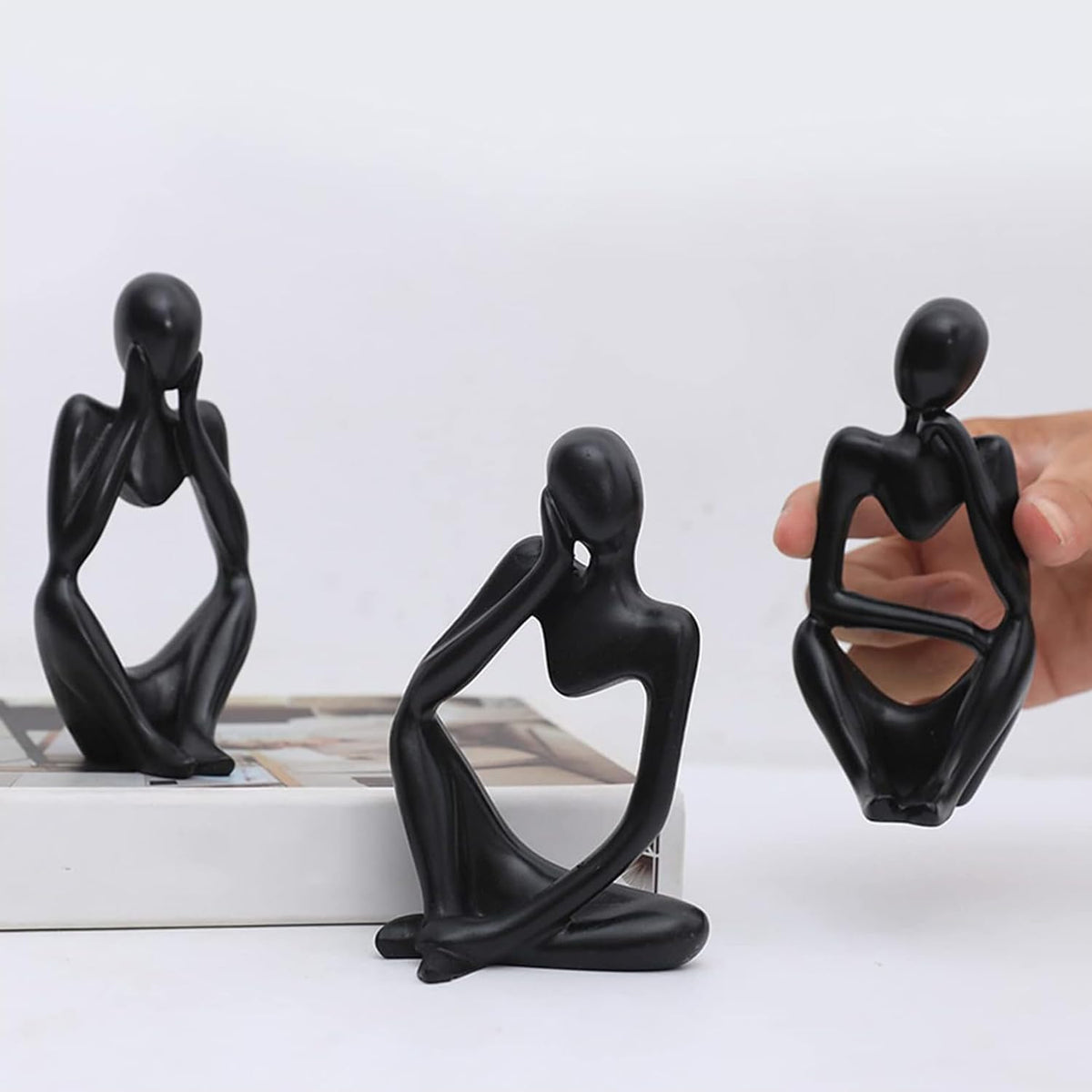Set of 3 Black Thinker Statues Modern Abstract Thinker Sculptures Decorative Showpiece for Gifting Living Room House Warming Anniversary Shelf Table Desk Birthday Office & Home Decoration