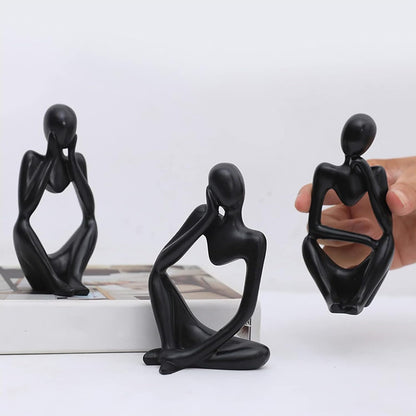 Set of 3 Black Thinker Statues Modern Abstract Thinker Sculptures Decorative Showpiece for Gifting Living Room House Warming Anniversary Shelf Table Desk Birthday Office & Home Decoration