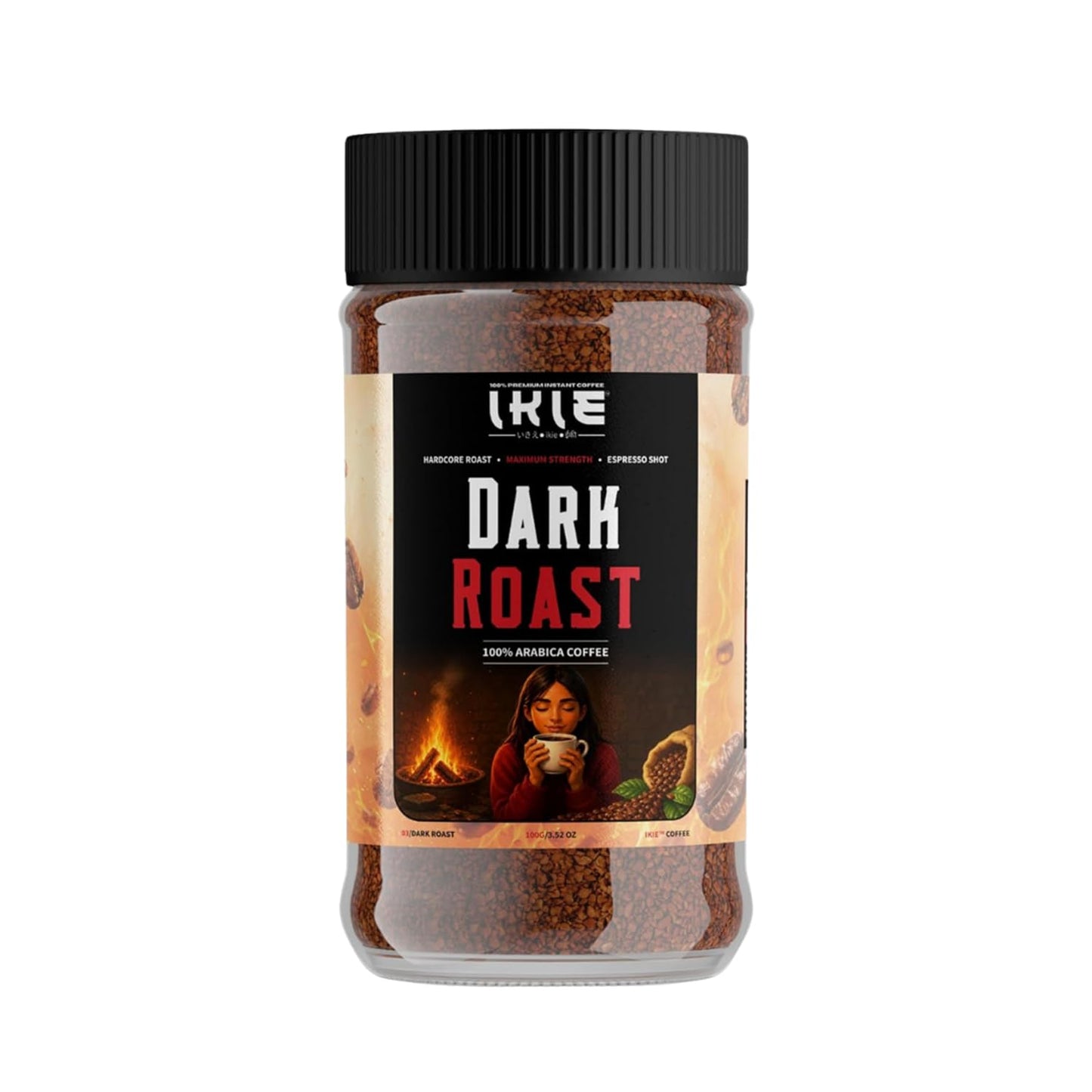 IKIE Dark Roast Instant Coffee Powder 100g | 100% Arabica | No Chicory | Intense Bold Flavour | Strong Black Coffee