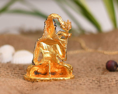 Gold Plated Lord Shiva Statue Car Dashboard - Shiva Idol Showpiece - Lord Blessing Shiv Shankar Bholenath Deity Figurine Home Office Temple Art Decor.