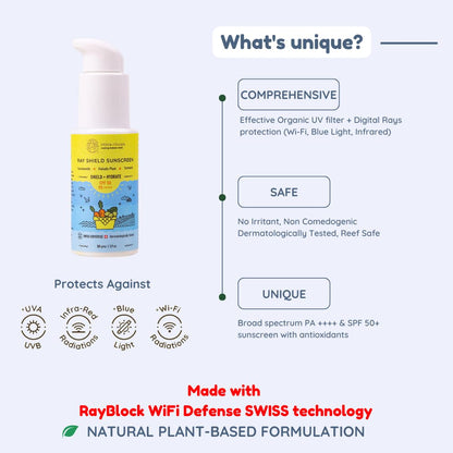 Little Rituals Baby Sunscreen for Kids 0-15 Yrs SPF 50 PA++++ Organic & Natural Lotion, UVA UVB IR, Blue Light, Wifi Radiation, Protection, Hypoallergenic, SWISS Tech, Daily Use Sunblock - 50gm