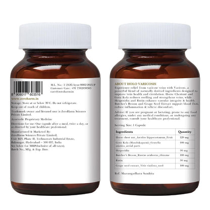 ZEROHARM Holo Varicosis With Horse Chestnut, Gotu Kola, Hesperidin, Rutin, Butcher’s Broom & Grape Seed Extract | Reduce Varicose Veins, Boost Circulation and Leg Comfort | For Men and Women | 60 Nano Capsules