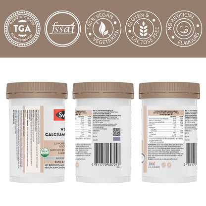 Zephivo Swisse Vegan Calcium + Vitamin D3 for Stronger Bones, Teeth, Muscles & Immunity - 60 Tablets (Manufactured In Australia, Vegan Source Calcium Supplement For Higher Absorption)