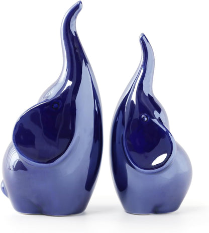 Street27 Elephant Figurine Pair for Home Decor, Cute Good Luck Elephant Idol Statue for Living Room, Office, Car and Centerpiece, Perfect Gifting Sculpture for Family and Friends (Blue)
