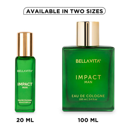 Bella Vita Luxury Impact Men Eau De Cologne Liquid Perfume With Mendarin Orange, Patchouli, Cedar | Woody, Citrusy Long Lasting Edc Fragrance Fresh Scent 20 Ml