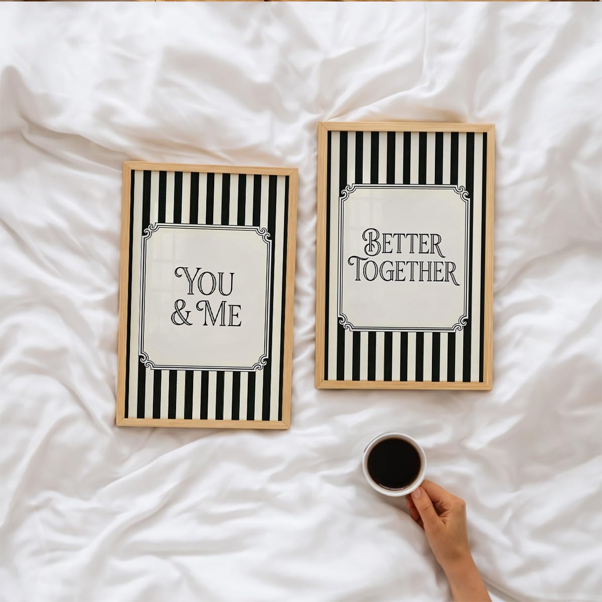 Couple Quote Wall Art Set of 2, Black & White Framed Prints (Art 10, 10x13 Inches)