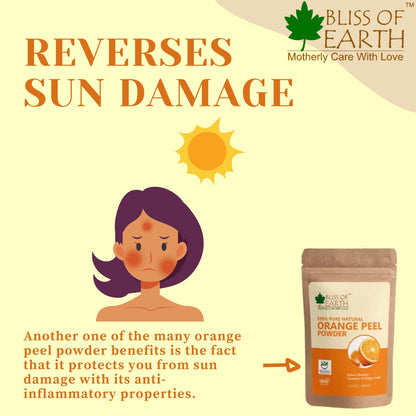 Bliss of Earth™ 100% Pure Orange Peel Powder | 100GM | Best For Naturally Glowing Skin | Natural Sun Tan Remover & Exfoliator | Hair Conditioning & Skin Care |