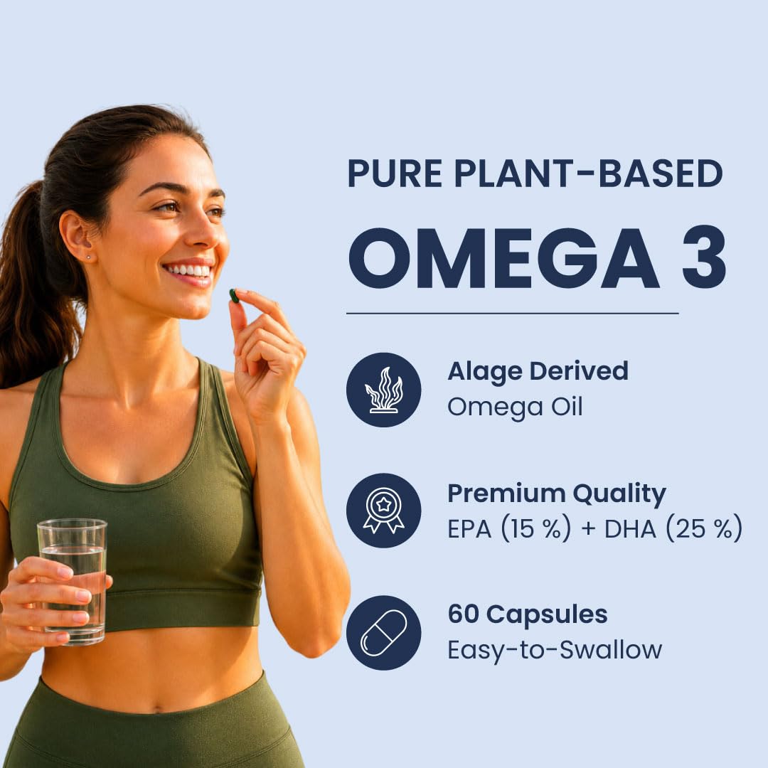 ZEROHARM Veg Omega (EPA 15% + DHA 25%) Capsules 500mg | Veg Omega Supplement for Men and Women | Supports Eyes, Skin, Muscles, Bones and Joints | Sourced from Algae | 60 Capsules
