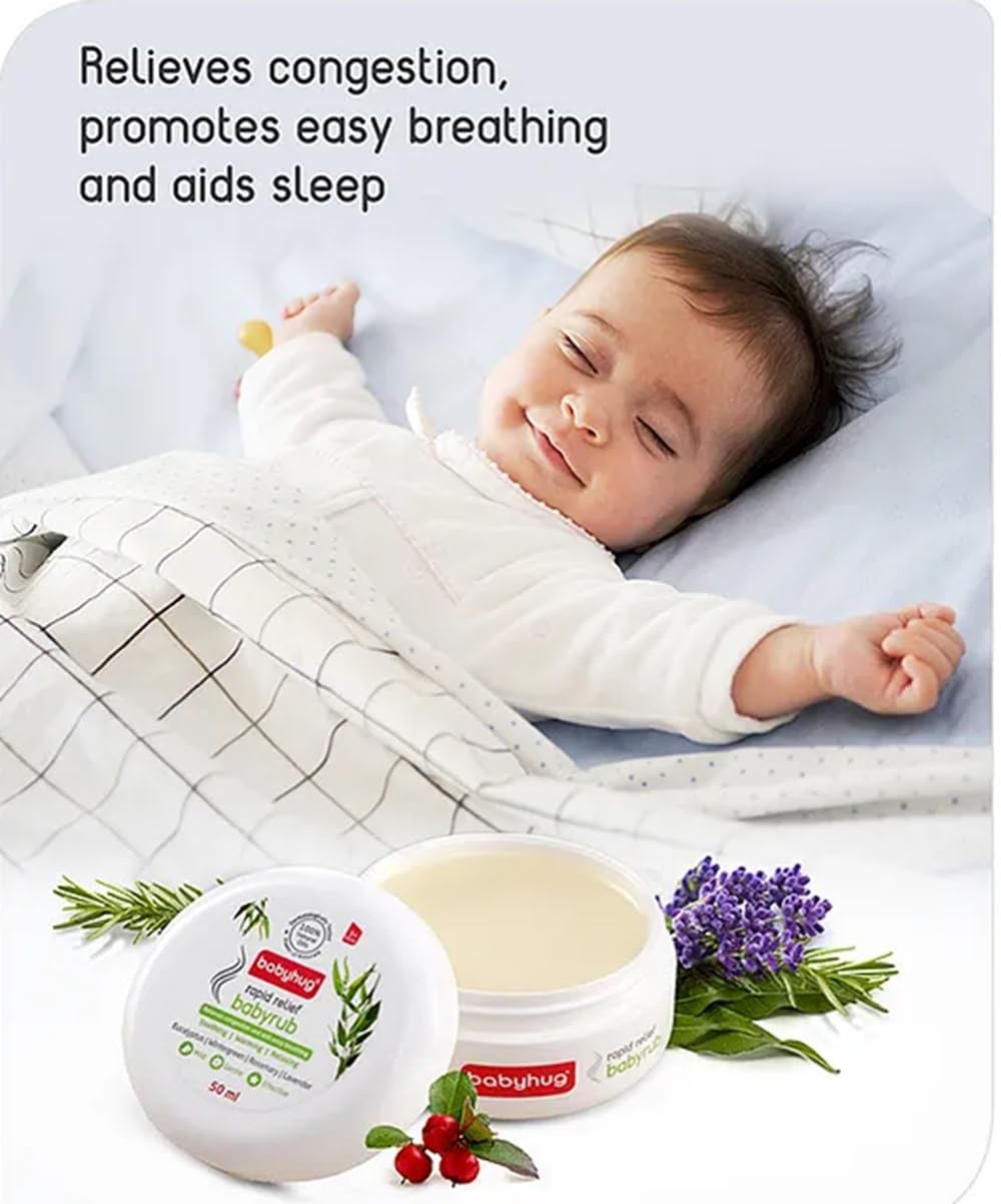 Babyhug Rapid Relief Babyrub, 50 ml, Soothing Balm with Eucalyptus, Lavender, Rosemary