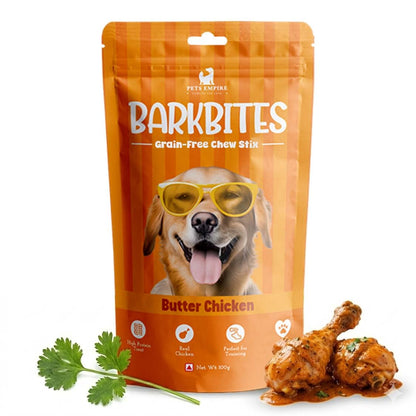 PETS EMPIRE BARKBITES Butter Chicken Dog Chew Sticks | Grain-Free Soft Dog Treats | High Protein Training Snacks| Made with Real Chicken | Healthy & Tasty Chews | 100g