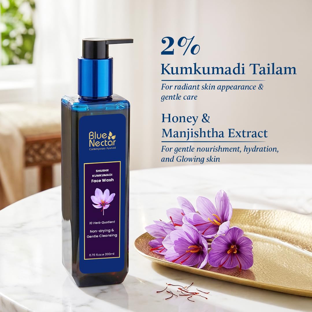 Blue Nectar Kumkumadi Brightening Face Wash with Saffron for Women & Men | Sulphate free Anti Pimple Face Cleanser (10 Herbs, 100 ml)