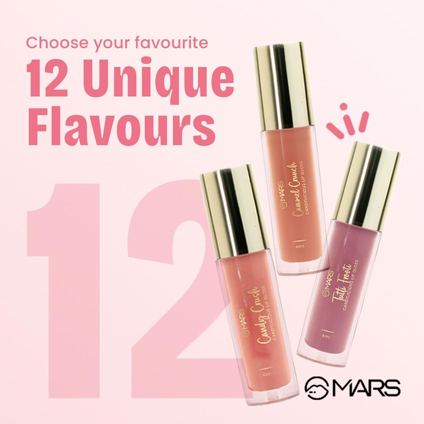 MARS Candylicious Sheer Lip Gloss for Women | Hydrating & High Shine | Lightweight | Non-Sticky | Enriched with Vitamin-E, Hyaluronic Acid & Avocado Ester (4.0ml) (01-CANDY CRUSH)