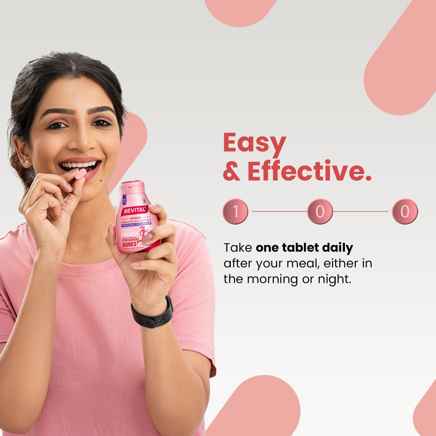 Revital For Women With Multivitamins, Calcium, Zinc & Natural Ginseng For Daily Immunity Strong Bones, And Enhances Energy Level - 60 Tablets