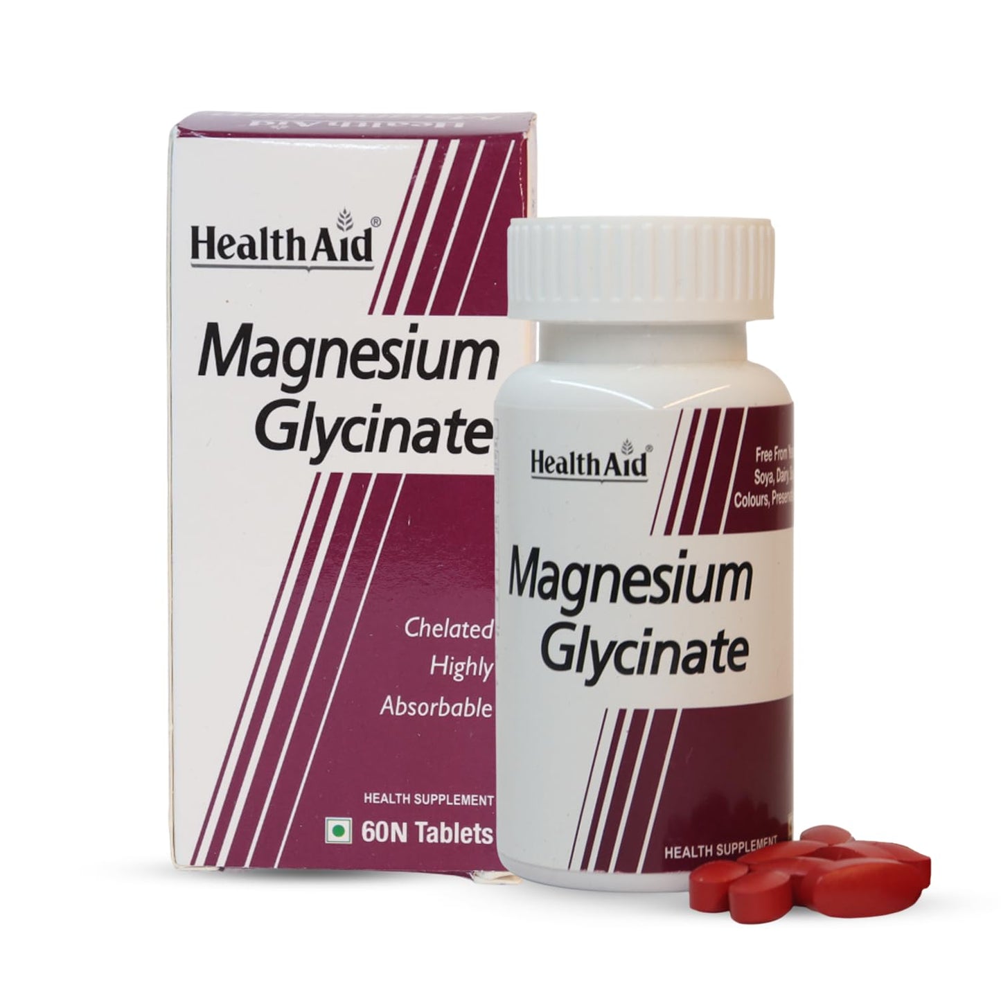 HealthAid Chelated Magnesium Glycinate with Zinc (1682 mg) – Magnesium Supplement for Muscle Recovery, Sleep Support, Cramps Relief & Nerve Health | Promotes Brain Health – 60 Veg Tablets