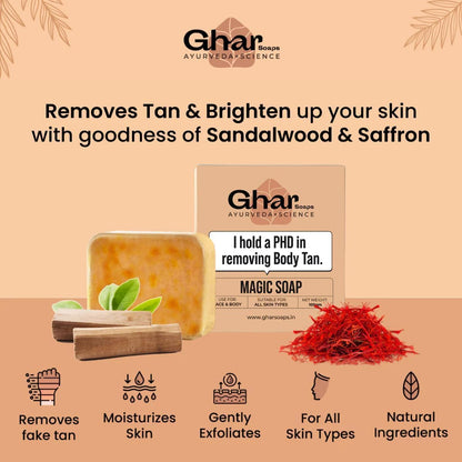 Ghar Soaps Sandalwood & Saffron Magic Soaps For Bath (100 Gms Pack Of 1) | Paraben Free | Chandan & Kesar Bath Soap | Handmade Soaps For Glowing | Skin Brightening Soap For Men & Women
