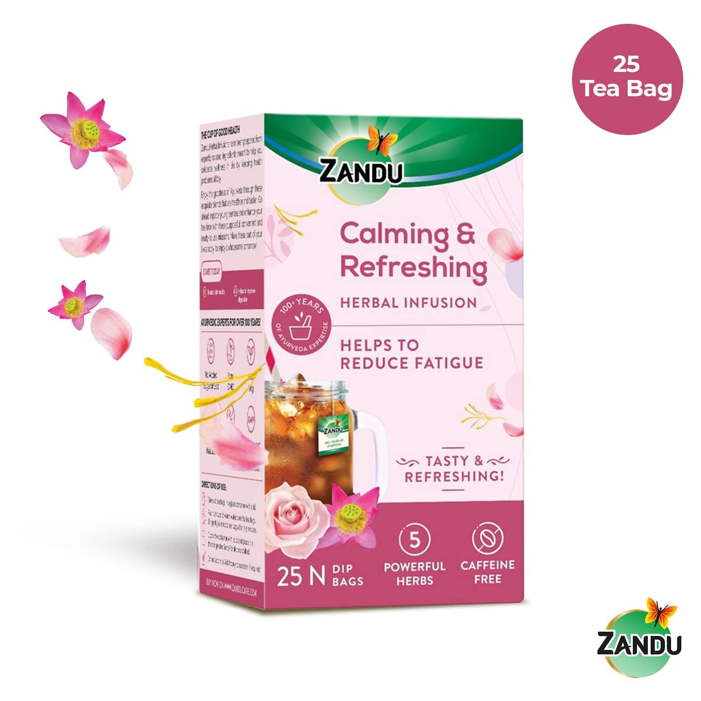 Zandu Calming & Refreshing Herbal Infusion: 1st Ayurvedic Iced Herbal Tea With Taste & Health Benefits | Reduces Fatigue, Improves Skin Health & Promotes Digestion (25 Tea bags)