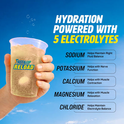 Fast&Up Reload (5 Litres) Low Sugar energy drink for Instant Hydration- 20 Effervescent Tablets with all 5 Essential Electrolytes + Added Vitamins -Certified Electrolytes Drink- Lime and Lemon flavour
