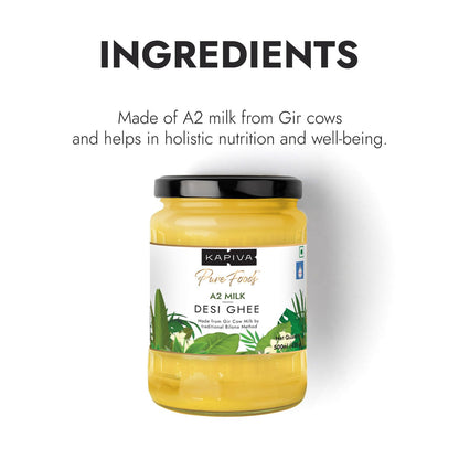 Kapiva Certified A2 Gir Cow Ghee 500ML | Traditional Vedic Bilona Method | Grassfed, Pure & Healthy | Curd-Churned | Premium Glass Bottle | 100% Natural & Lab-Tested | Rich in Nutrition