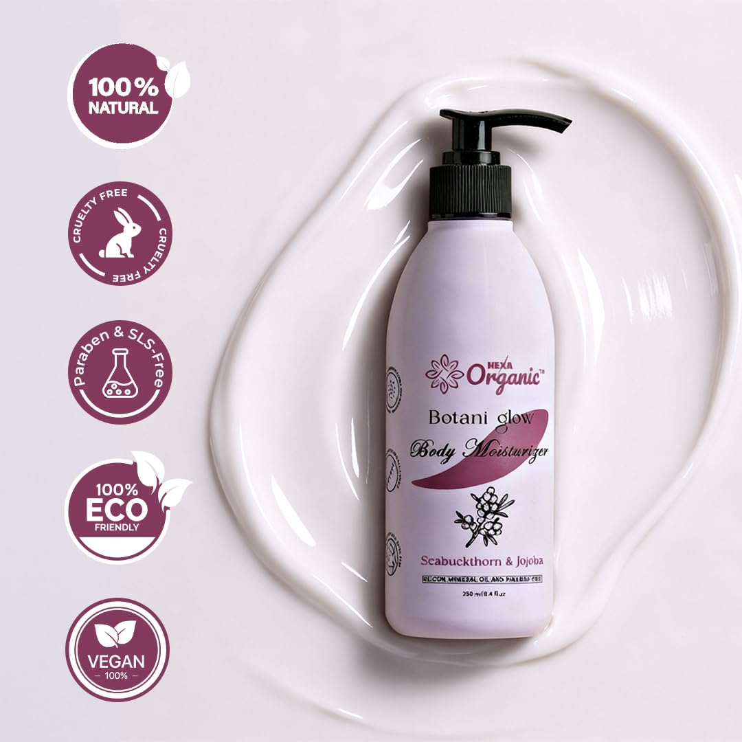 Botani Glow Herbal Moisturizer – With Seabuckthorn, Amla, Tulsi, Green Tea, Aloe Vera, Jojoba & Almond Oil | Deep Hydration, Skin Regeneration, Glow & Nourishment | For All Skin Types | 250 ML