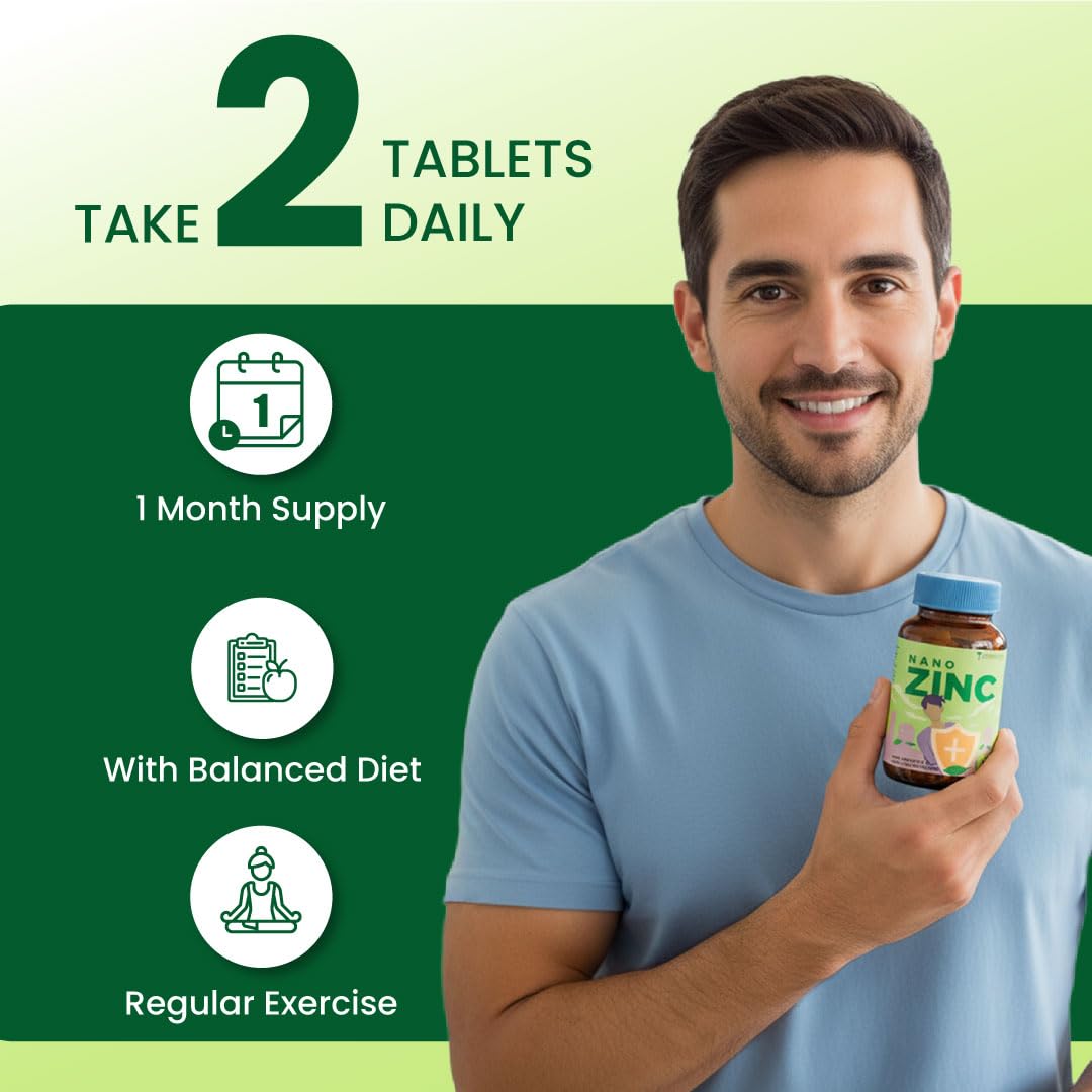 ZEROHARM Nano Zinc Tablets | Guava Leaves Extract | High Absorption Zinc Supplement for Immunity, Skin, Hair, Bone, Vision & Cognitive Health | For Men & Women | 600mg per Serving | 60 Veg Tablets