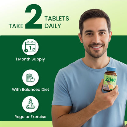 ZEROHARM Nano Zinc Tablets | Guava Leaves Extract | High Absorption Zinc Supplement for Immunity, Skin, Hair, Bone, Vision & Cognitive Health | For Men & Women | 600mg per Serving | 60 Veg Tablets