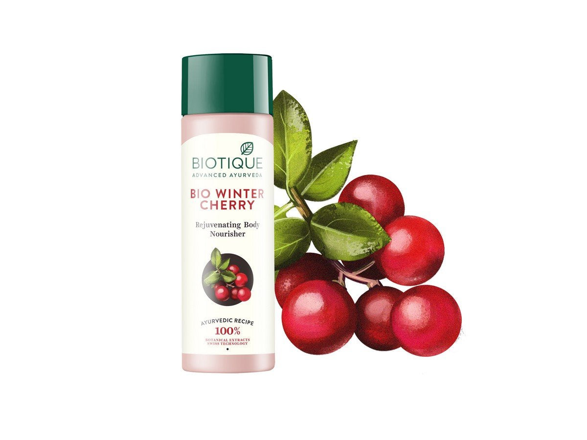 Biotique Bio Creamy Coconut Ultra-Rich Body Lotion For Extra Dry Skin, 180ml & Bio Wintercherry Lightening & Rejuvenating Body Nourisher, 190ml