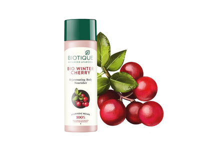 Biotique Bio Creamy Coconut Ultra-Rich Body Lotion For Extra Dry Skin, 180ml & Bio Wintercherry Lightening & Rejuvenating Body Nourisher, 190ml