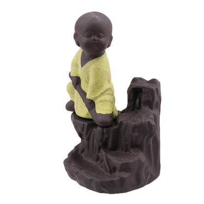 eCraftIndia Karate Style Monk Buddha Smoke Backflow Cone Decorative Incense Holder (7 cm x 7 cm x 12, Yellow)
