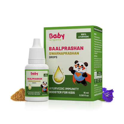 BabyOrgano Swarnaprashan Drops for Kids | 24 Carat Gold Immunity Booster | Suvarnaprashan Gold Drops with Swarna Bhasma & Honey | Brain, Memory & Growth | 100% Ayurvedic, 0-15 Yrs, 15ml (Pack of 1)