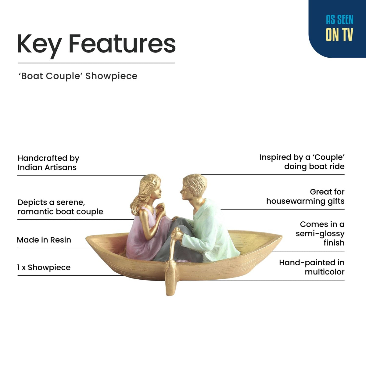 'Boat Couple' Resin Decorative Items for Living Room (Hand-Painted, 11.8 Cm)|Couple Show Pieces for Home Décor |Multicoloured