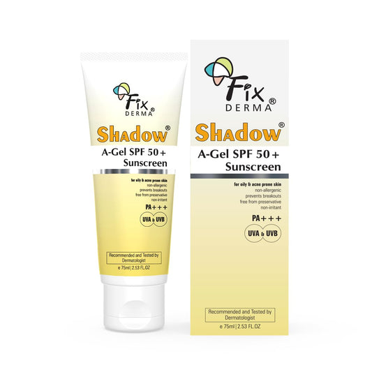 Fixderma Shadow A-Gel SPF 50+ Sunscreen PA+++ | For Oily & Acne-Prone Skin | Lightweight | Non-Greasy | No White Cast | Broad Spectrum For UVA & UVB Protection | For Men & Women | 75gm