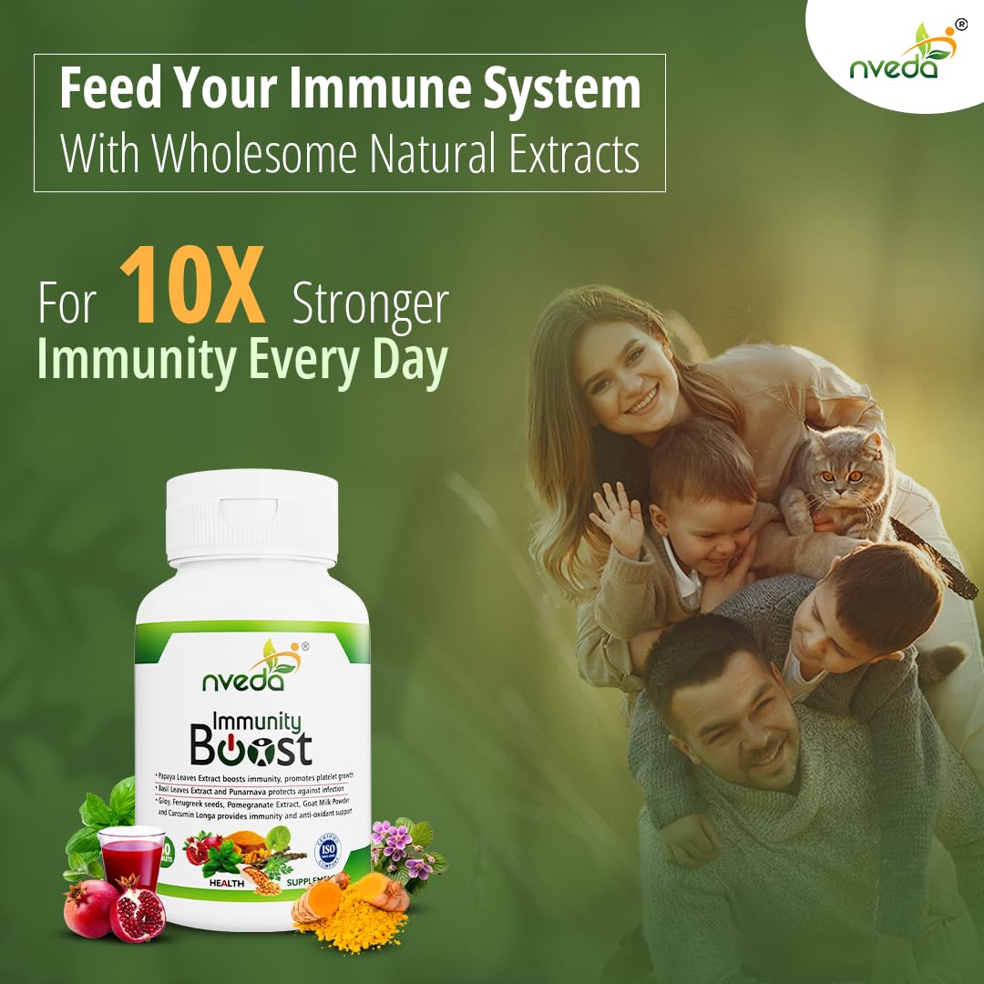 Nveda Immunity Booster with Papaya Leaves Extract, Giloy, Fenugreek seeds, Curcumin Longa for Immunity (60 Tablets)