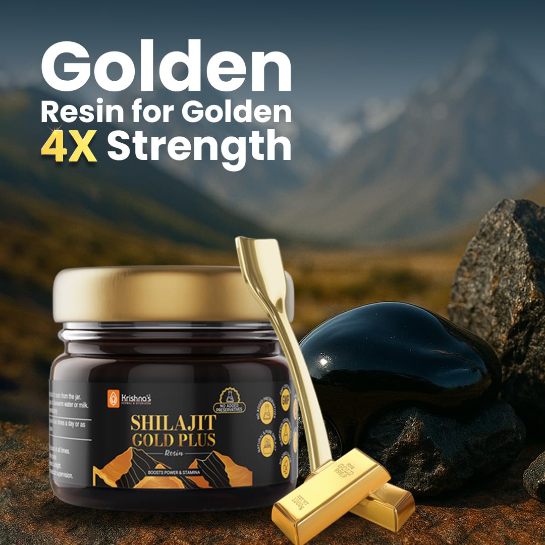 Krishna's Shilajit Gold Plus Resin, 100% Pure Himalayan Shilajit Resin, Natural Mineral & Fulvic Acid Supplement, No Additives - 20 g